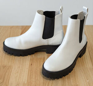 BP Kora Lug Chelsea Boots 8.5 White Chunky Platform Nordstrom Faux Leather Shoes